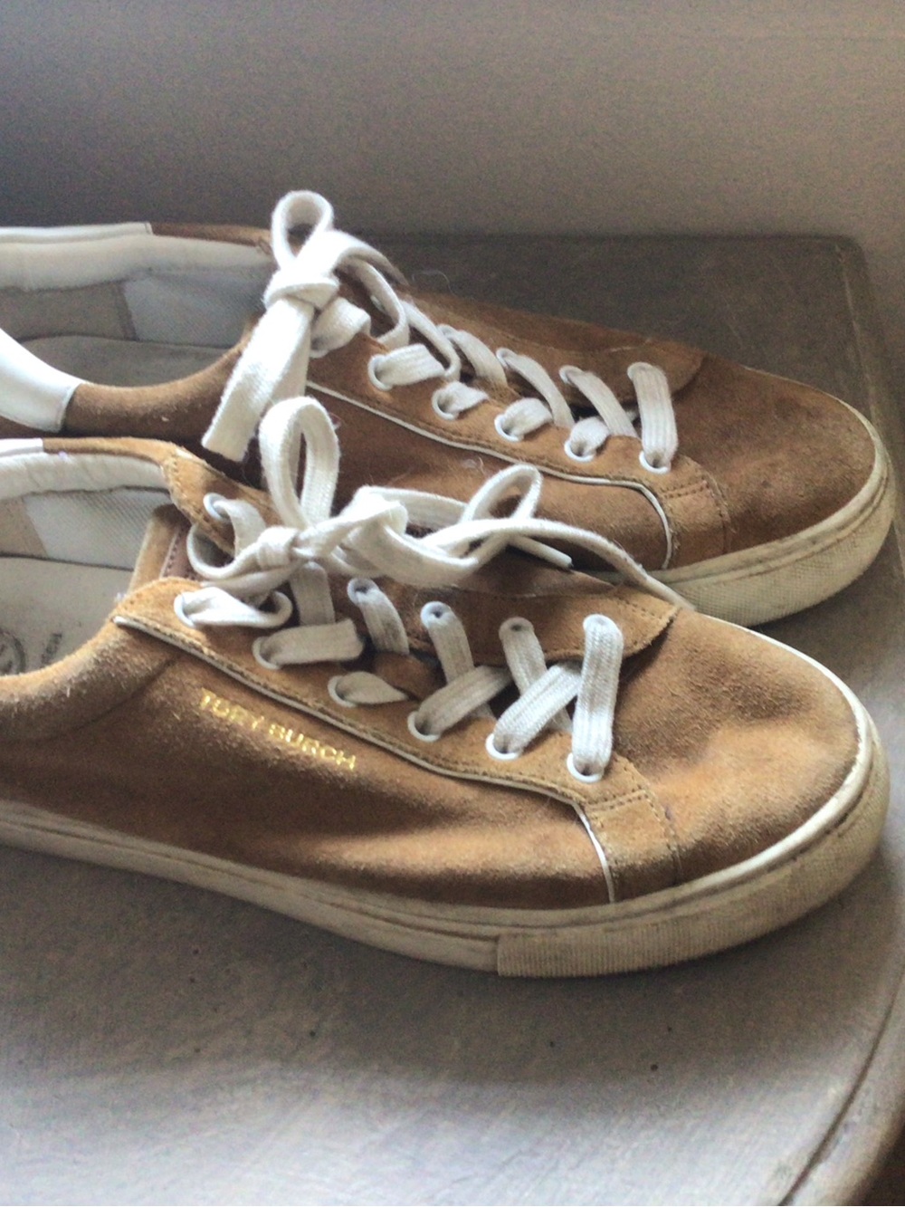Tory Burch Brown Suede Low-Top Sneakers with White Laces